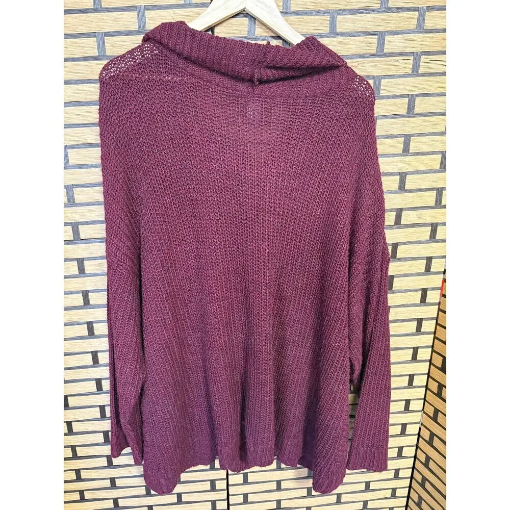 Catherines Burgundy Open Knit‎ Cowl Neck Sweater Size 3X